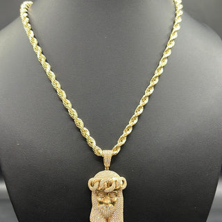 New Gold 14K Hollow Rope Chain with Jesus Pendant by G.O