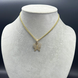 New Gold 14K  Hollow Miami Cuban  Chain with Butterfly Pendant  by GO™