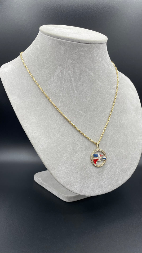 New Gold 14K Dominican Flag Pendant with Hollow Rope Chain by G.O