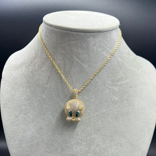 New Gold 14K Rope Chain With Tweety Pendant