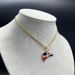 New Gold 14K Hollow Miami Cuban  Chain With The Dominican Republic Flagged Map by GO™