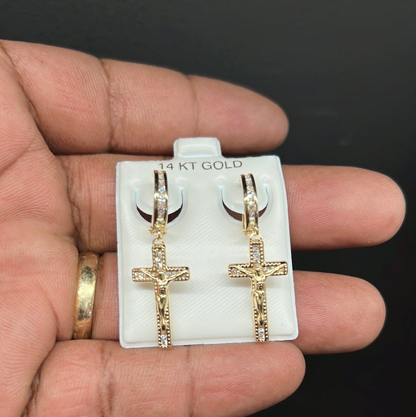 New Gold 14k Hoops with cross