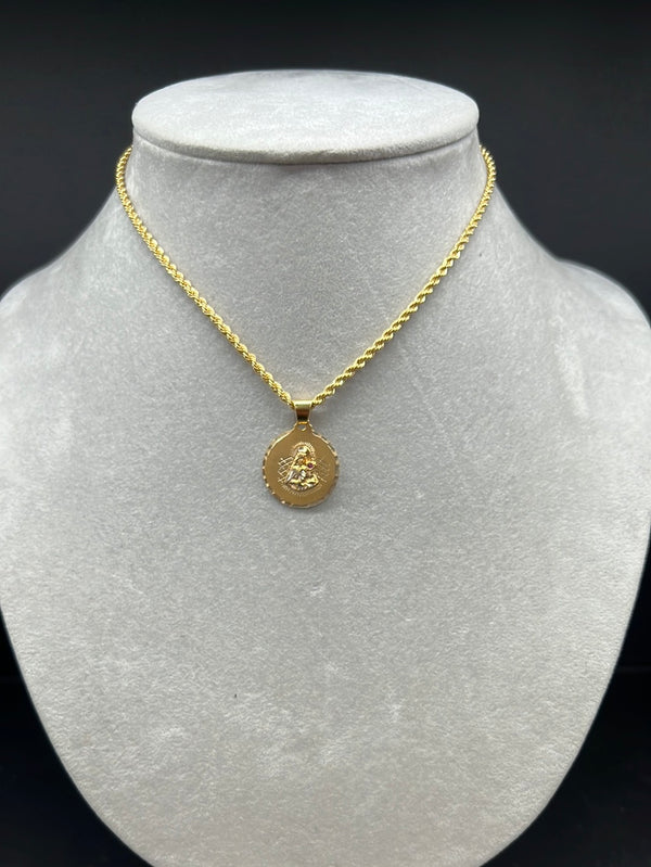 New Gold 14K Rope Chain with Virgen Pendant