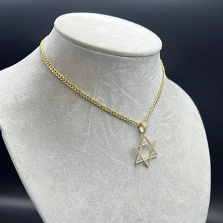 New Gold 14K Hollow Miami Cuban  Chain With David’s Star Pendant by GO™