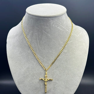 New Gold 14K Hollow Flat Cuban Chain with Pendant by G.O