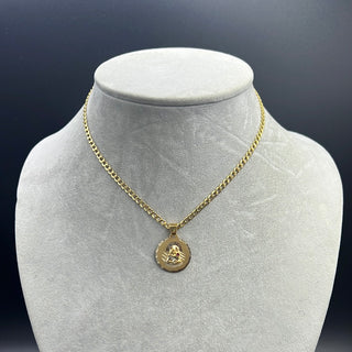 New Gold 14K Hollow Flat Cuban Chain with Pendant by G.O