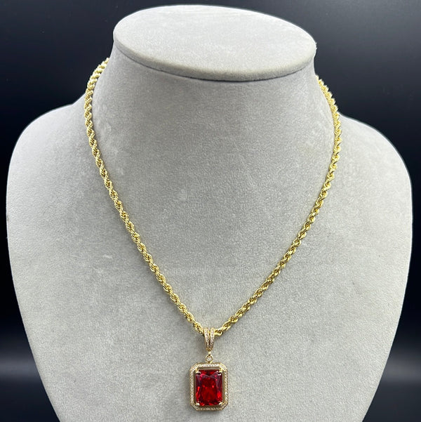 New Solid Rope Chain 14k With Stone Pendant