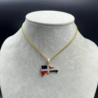 New Gold 14K Hollow Miami Cuban  Chain With The Dominican Republic Flagged Map by GO™