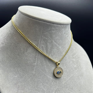 New Gold 14K Hollow Miami Cuban  Chain With Turkish Eye Pendant by GO™