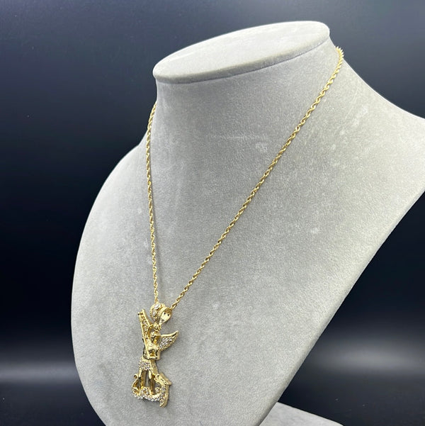 New Gold 14K Hollow Rope Chain with Pendant by G.O