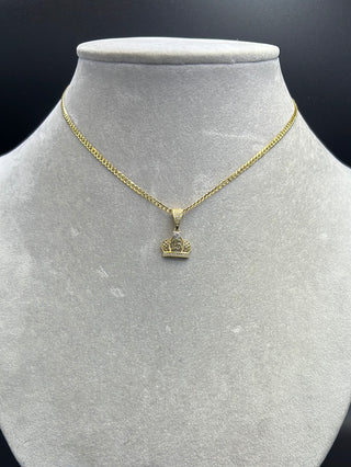 New Solid Flat Cuban 14k with Crown Pendant