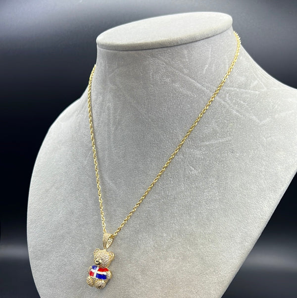 New Rope Hollow Chain with Teddy Bear Dominican Flag