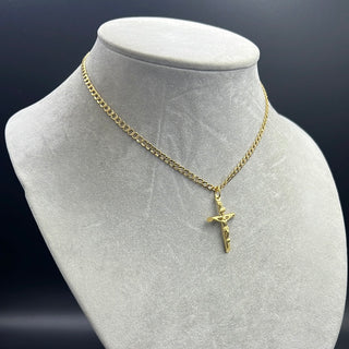 New Gold 14K Hollow Flat Cuban Chain with Pendant by G.O