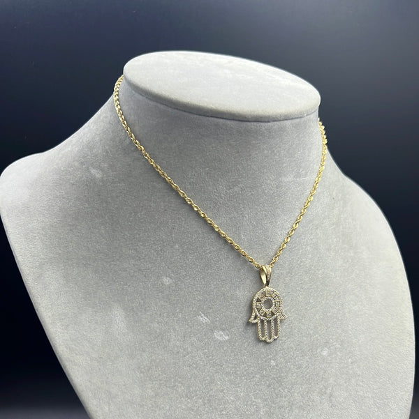 New Gold 14K Hollow Rope Chain with Pendant by G.O