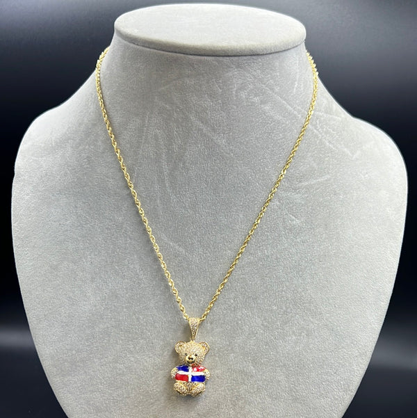 New Rope Hollow Chain with Teddy Bear Dominican Flag