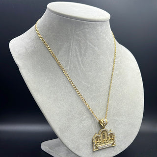 New Hollow Flat Cuban 14K  with Pendant