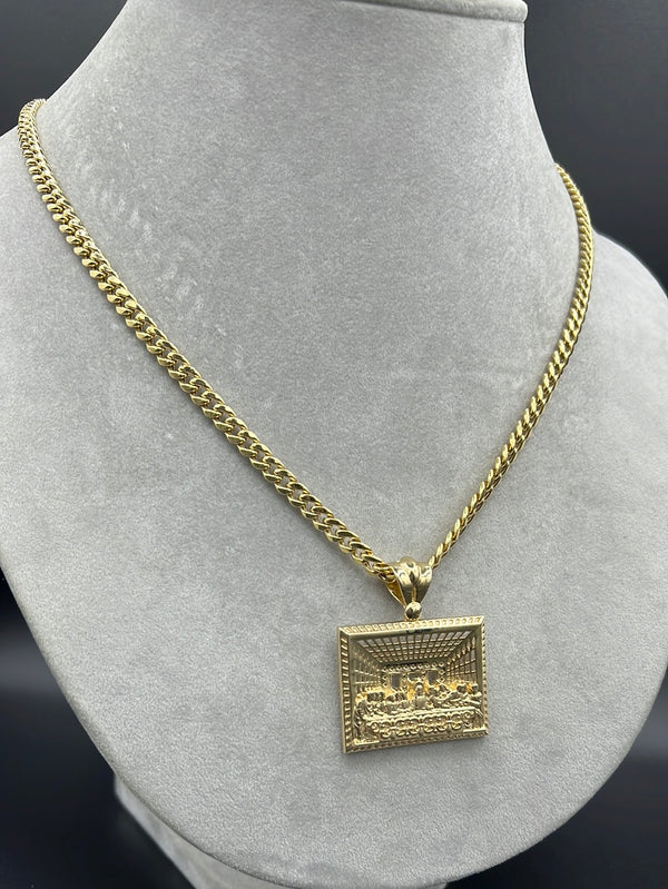 New Gold 14K Semi Solid Cuban Chain with Las supper pendant
