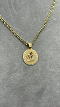 New Gold 14K Virgen Pendant with Solid Flat Cuban Chain by G.O