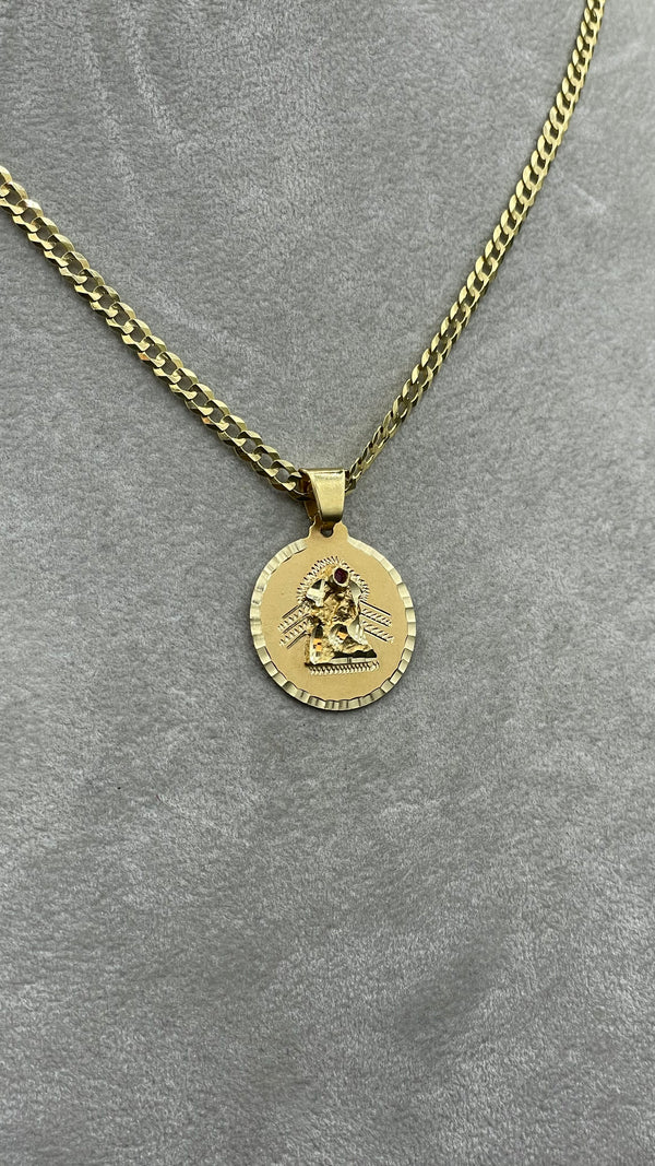 New Gold 14K Virgen Pendant with Solid Flat Cuban Chain by G.O