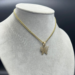 New Gold 14K  Hollow Miami Cuban  Chain with Butterfly Pendant  by GO™