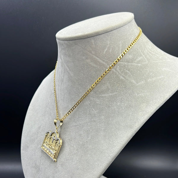 New Hollow Flat Cuban 14K  with Pendant