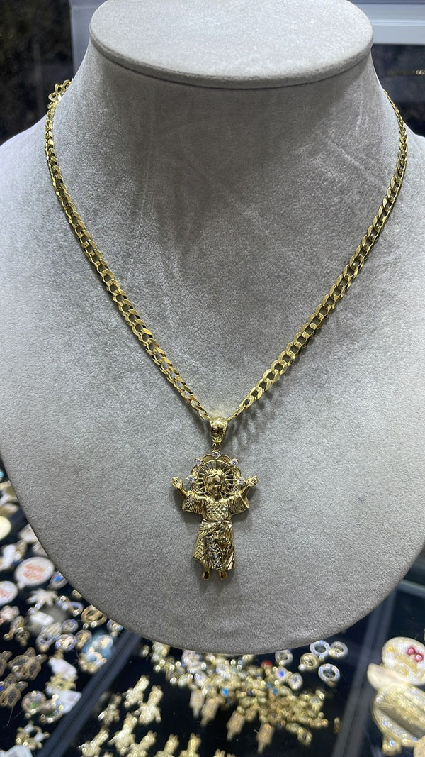 New Gold 14K Cuban Chain with Baby Jesus pendant
