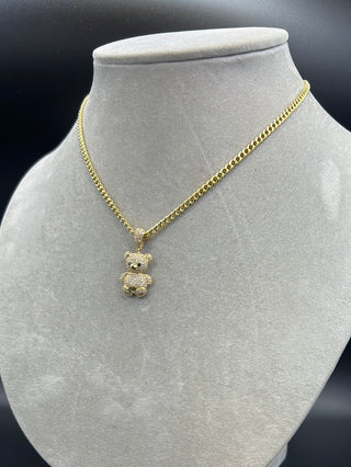 New Gold 14k Women Hollow Miami Cuban  Chain with Teddy Bear pendant  by GO™