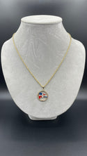 New Gold 14K Dominican Flag Pendant with Hollow Rope Chain by G.O