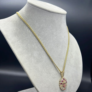 New Gold 14K  Hollow Miami Cuban  Chain with Indian Head Pendant  by GO™