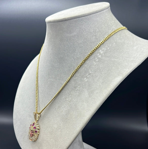 New Gold 14K  Hollow Miami Cuban  Chain with Indian Head Pendant  by GO™