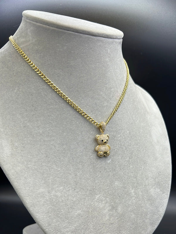 New Gold 14k Women Hollow Miami Cuban  Chain with Teddy Bear pendant  by GO™