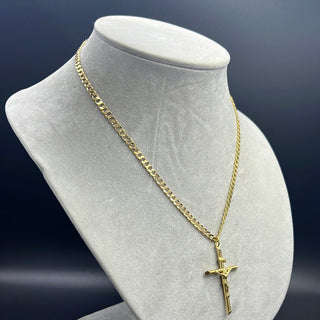 New Gold 14K Hollow Flat Cuban Chain with Pendant by G.O