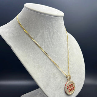 New Gold 14K Hollow Flat Cuban Chain with Pendant by G.O