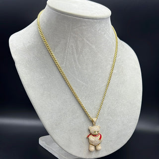 New Gold 14K Hollow Miami Cuban  Chain With Teddy Bear Pendant by GO™