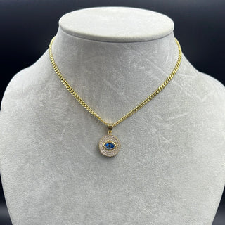 New Gold 14K Hollow Miami Cuban  Chain With Turkish Eye Pendant by GO™