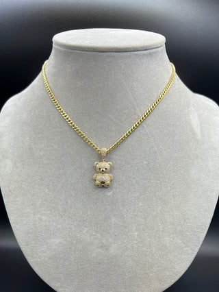 New Gold 14k Women Hollow Miami Cuban  Chain with Teddy Bear pendant  by GO™