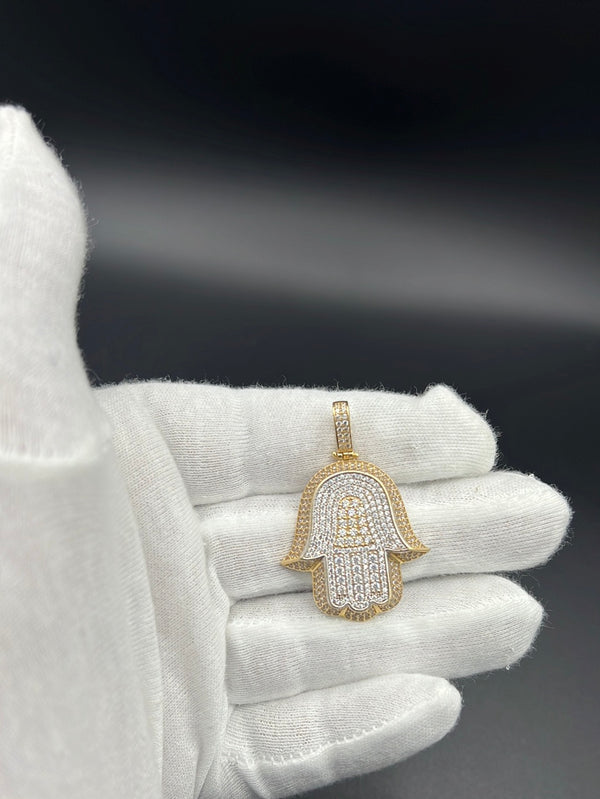 New Gold 14K Hamsa on Cz Pendant by GO™