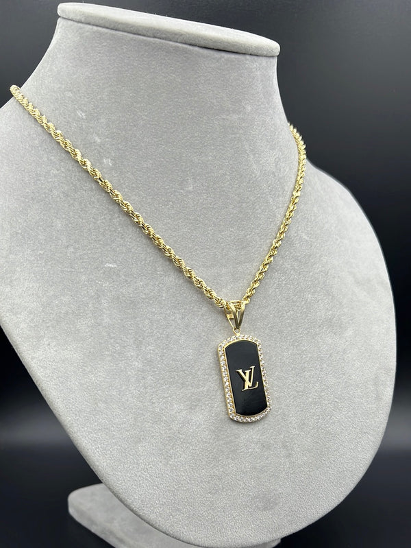 New Gold 14K Rope Chain with LV Pendant