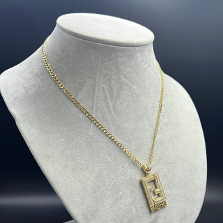 New Gold 14K Hollow Flat Cuban Chain with Pendant by G.O