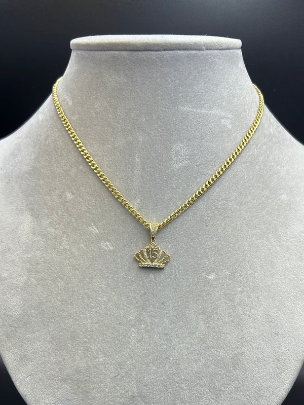 New Hollow Miami Cuban 14k with Crown Pendant