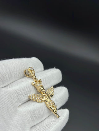 New Gold 14K Angel on Cz Stones Pendant by GO™