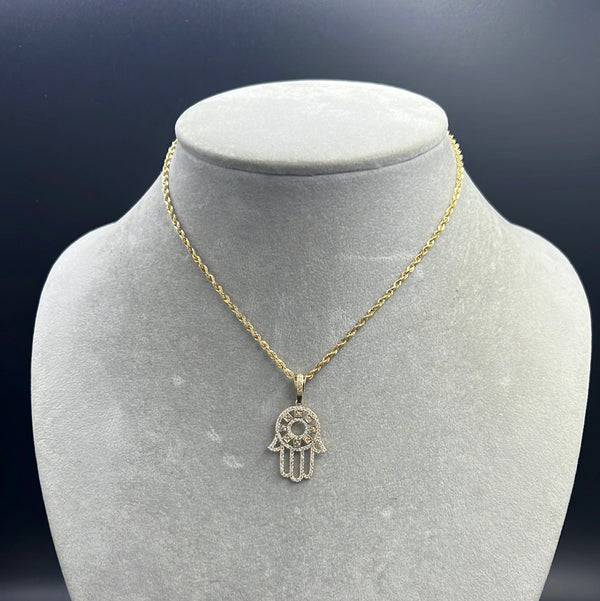 New Gold 14K Hollow Rope Chain with Pendant by G.O