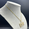 New Gold 14K Hollow Flat Cuban Chain with Pendant by G.O