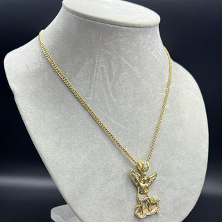 New Gold 14K Hollow Miami Cuban  Chain With St. Michael Pendant by GO™