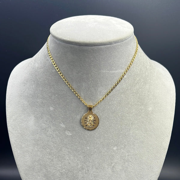 New Gold 14K Virgin Pendant with Hollow Flat Cuban Chain by G.O