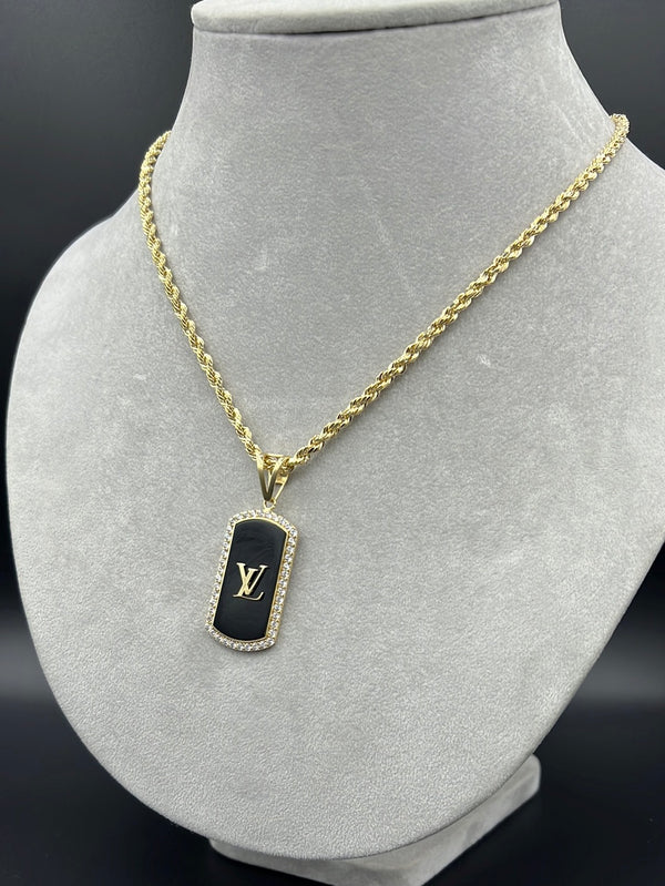 New Gold 14K Rope Chain with LV Pendant