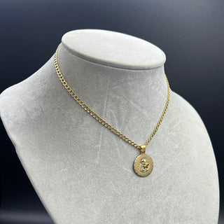 New Gold 14K Hollow Flat Cuban Chain with Pendant by G.O