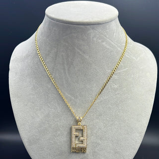 New Gold 14K Hollow Flat Cuban Chain with Pendant by G.O