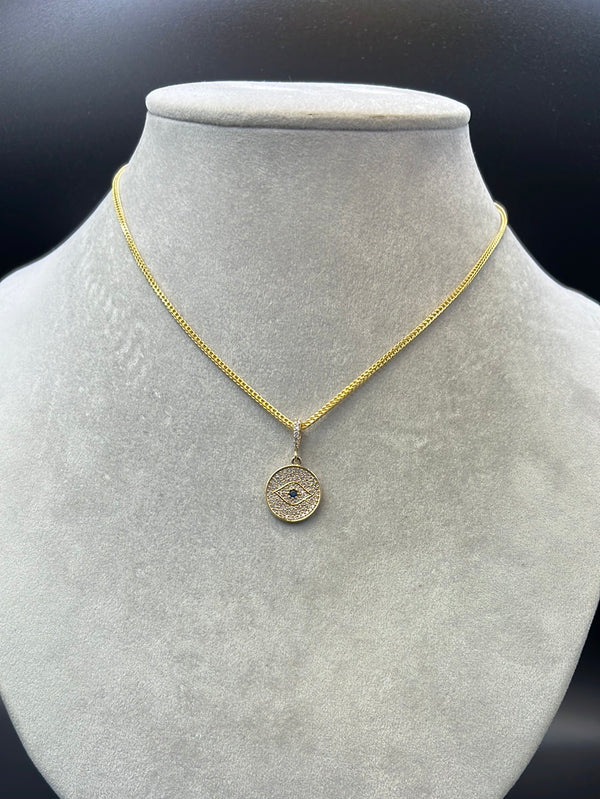 New Gold 14k Women Franco Chain with Turkey eye pendant  by GO™