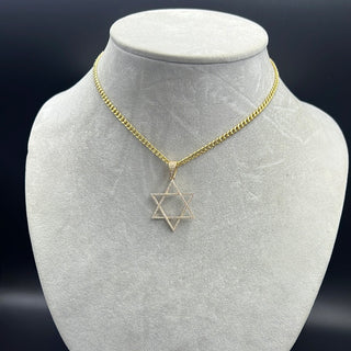 New Gold 14K Hollow Miami Cuban  Chain With David’s Star Pendant by GO™